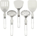 QITUO Camping Kitchen Utensil Set,5Pcs Stainless Steel Portable Folding Outdoor Cooking Utensil,Camping Utensils Set,Camping Cooking Utensils,for RV Car,Tent Campers,Outdoor Picnics BBQ