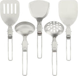 QITUO Camping Kitchen Utensil Set,5Pcs Stainless Steel Portable Folding Outdoor Cooking Utensil,Camping Utensils Set,Camping Cooking Utensils,for RV Car,Tent Campers,Outdoor Picnics BBQ