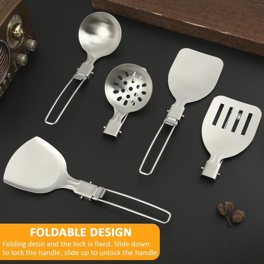 QITUO Camping Kitchen Utensil Set,5Pcs Stainless Steel Portable